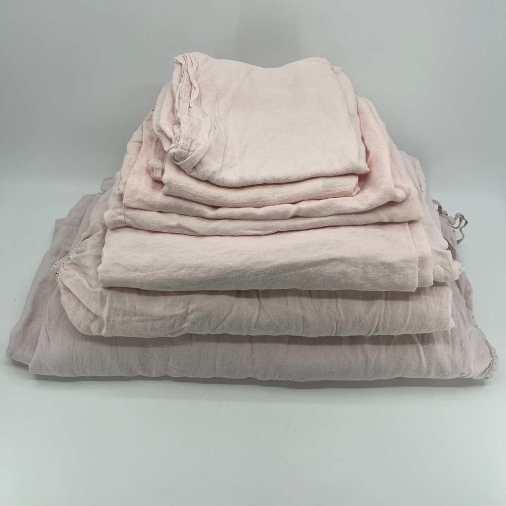 Brooklinen King Bedding Set 7 Piece 100% Linen Duvet Sheets Pillowcases Pink